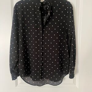 Ann Taylor Black and White Polka Dot Button Down Shirt